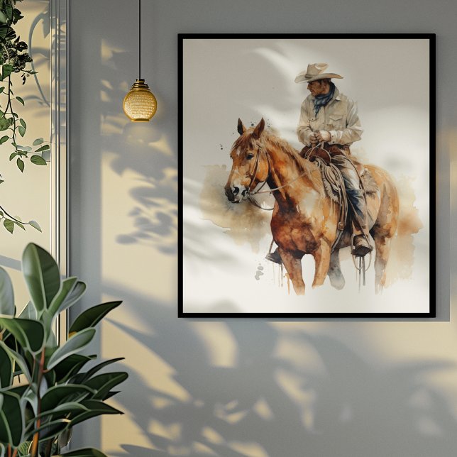 cowboy riding a brown horse too, customisable poster (Creator Uploaded)