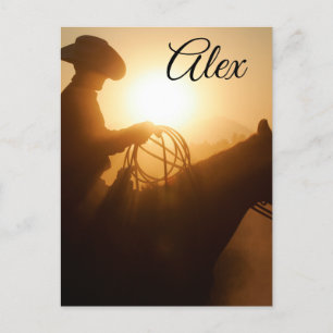 Cowboy Riding a Horse at Sunset Personalised Postcard