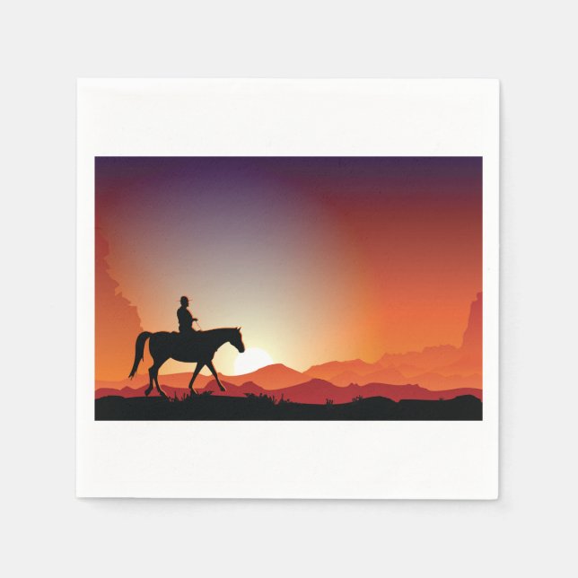 Cowboy Riding A Horse Paper Napkins (Front)