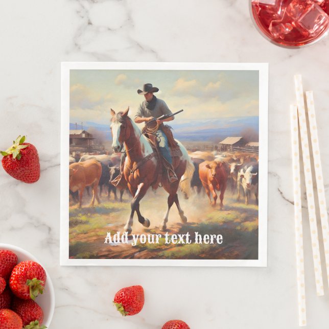 Cowboy Riding a Paint Horse Napkin (Insitu)