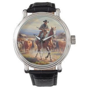Cowboy Riding a Paint Horse Watch