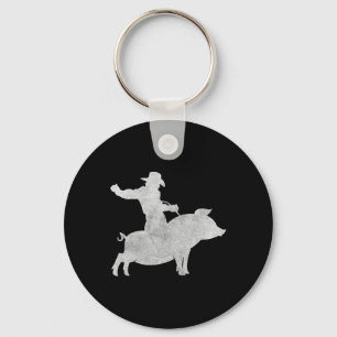 Cowboy Riding A Pig Bbq Distressed Key Ring