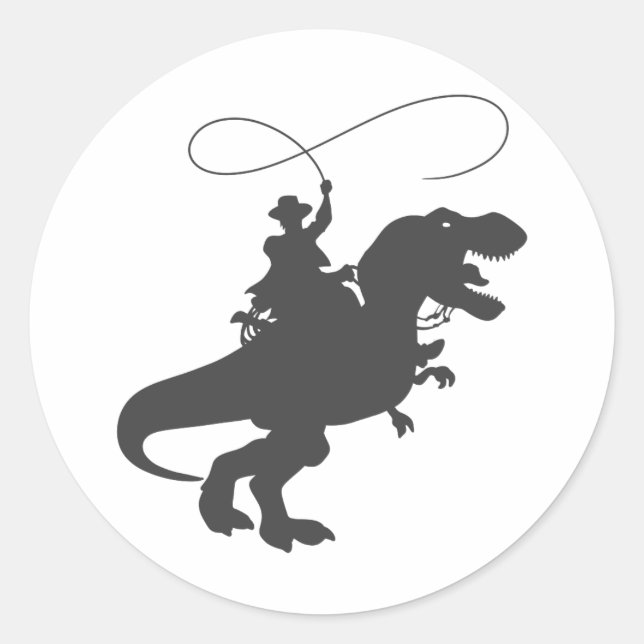 Cowboy riding dinosaur in the prehistoric era classic round sticker (Front)