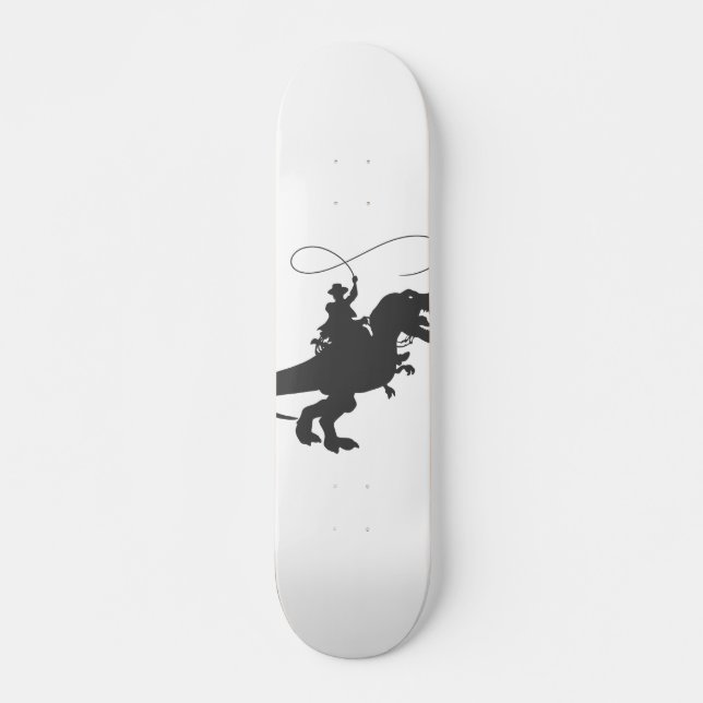 Cowboy riding dinosaur in the prehistoric era skateboard (Front)