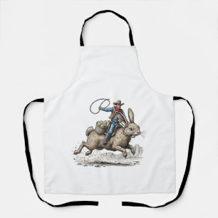 Cowboy Riding Easter Bunny Western Howdy Easter Fu Apron