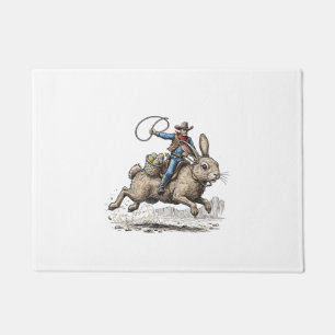 Cowboy Riding Easter Bunny Western Howdy Easter Fu Doormat