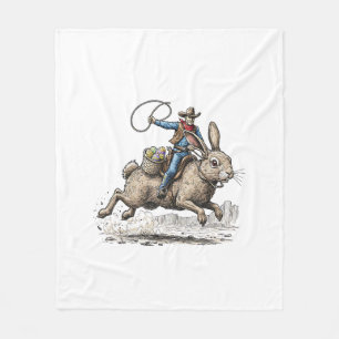 Cowboy Riding Easter Bunny Western Howdy Easter Fu Fleece Blanket