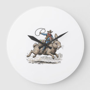 Cowboy Riding Easter Bunny Western Howdy Easter Fu Large Clock