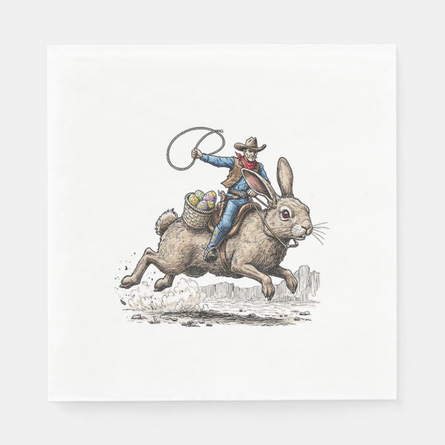 Cowboy Riding Easter Bunny Western Howdy Easter Fu Napkin (Front)