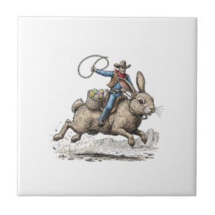 Cowboy Riding Easter Bunny Western Howdy Easter Fu Tile