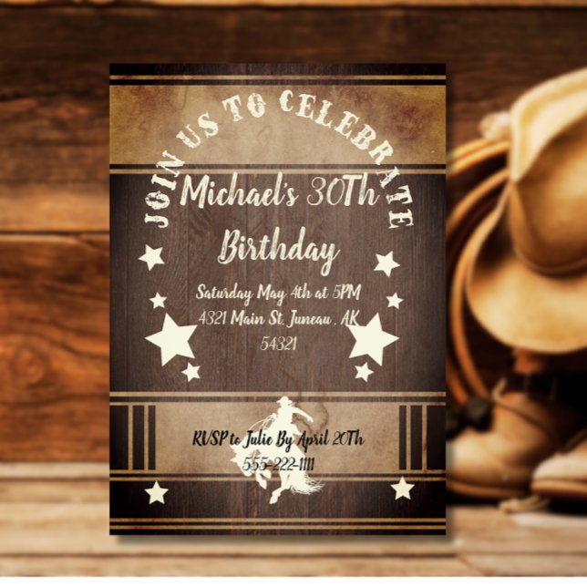 Cowboy riding horse wild west birthday invitation (Creator Uploaded)