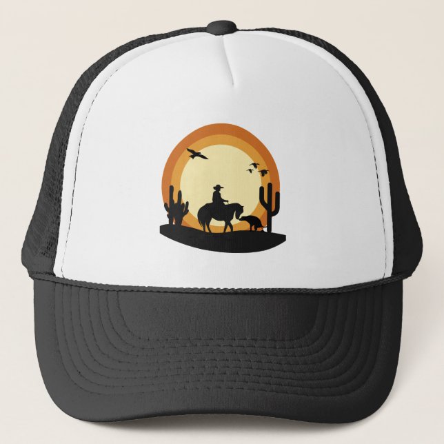 Cowboy riding in the Desert  Trucker Hat (Front)