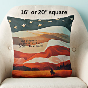 Cowboy Riding into Flag Sunset  Cushion