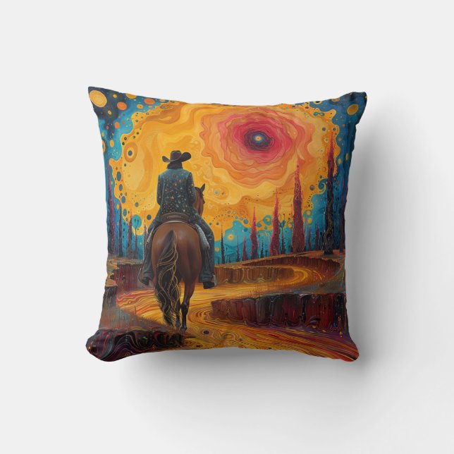 Cowboy Riding into Sunset Cushion (Front)