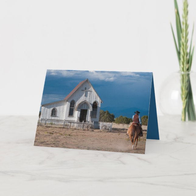 Cowboy Riding To Church Christmas Card (Front)