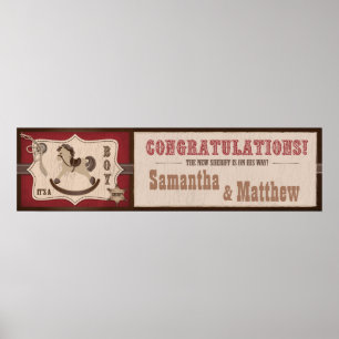 Cowboy Rocking Horse Baby Shower Banner 2 Poster