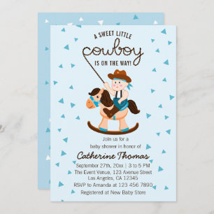 Cowboy Rocking Horse Blue Boy Baby Shower  Invitation