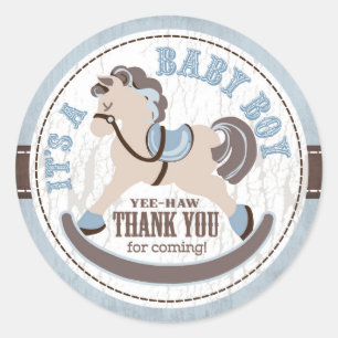 Cowboy Rocking Horse Western Baby Shower Classic Round Sticker
