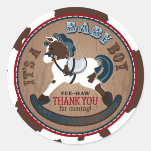 Cowboy Rocking Horse Western Baby Shower Classic Round Sticker