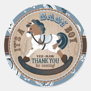 Cowboy Rocking Horse Western Baby Shower Classic Round Sticker