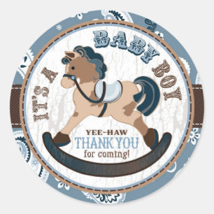 Cowboy Rocking Horse Western Baby Shower Classic Round Sticker
