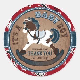 Cowboy Rocking Horse Western Baby Shower Classic Round Sticker