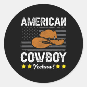 Cowboy Rodeo American Flag Vintage Cowboy Hat Dad Classic Round Sticker