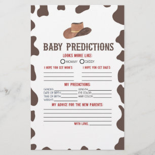 Cowboy Rodeo Baby Shower Predictions Activity Stationery