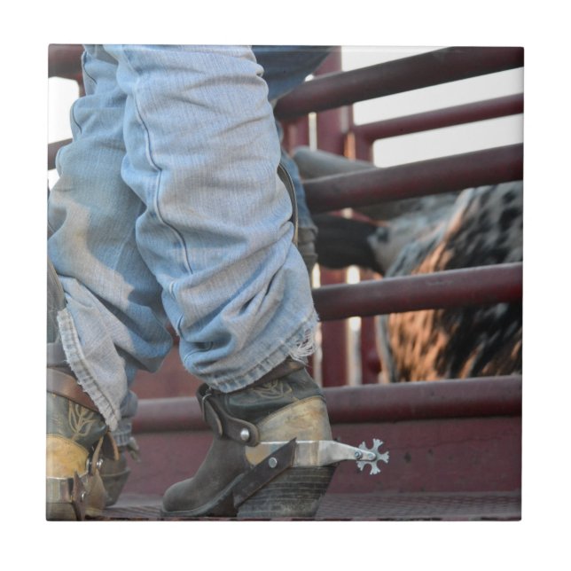Cowboy Rodeo Bull Rider And Bull Chute Tile (Front)