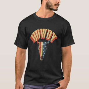 Cowboy Rodeo Bull Skull With USA Flag Howdy Vintag T-Shirt