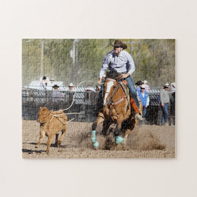 Cowboy Rodeo Calf Roping Western Sports Jigsaw Puzzle (Horizontal)
