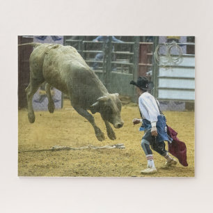 Cowboy Rodeo Clown Bull Distracting Western Sports Jigsaw Puzzle