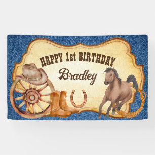 Cowboy rodeo horses equestrian wild west party banner
