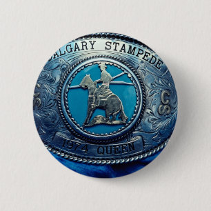 Cowboy rodeo trophy buckle, Alberta, Canada 6 Cm Round Badge