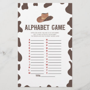 Cowboy Rodeo Western Alphabet Baby Shower Game Stationery