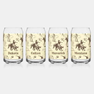 Cowboy Rodeo Western Personalised Set of 4 Can Glass