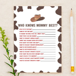 Cowboy Rodeo Who Knows Mummy Baby Shower Game Stationery