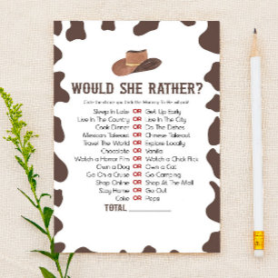 Cowboy Rodeo Would She Rather Baby Shower Game Stationery
