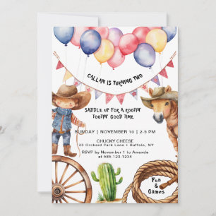 Cowboy Rootin'Rootin' Time Birthday Invitation
