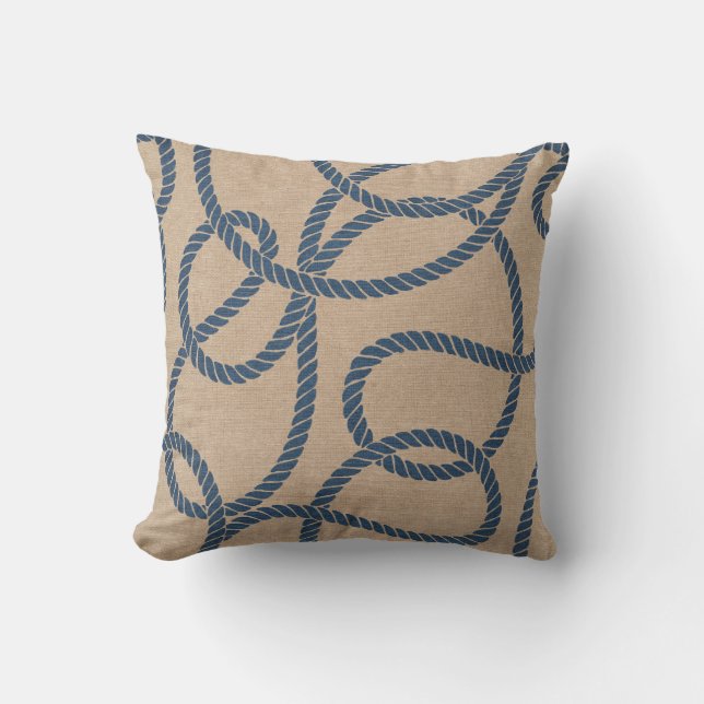 Cowboy Rope Pattern in Tan and Blue Cushion (Front)
