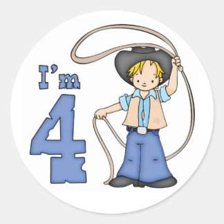 Cowboy Roper 4th Birthday Classic Round Sticker