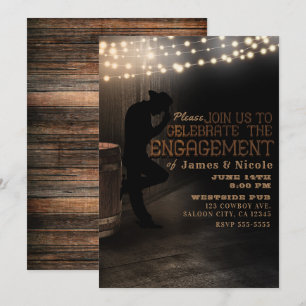 Cowboy Rustic Country Saloon Pub Engagement Party Invitation