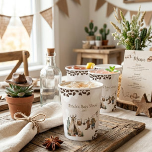 Cowboy rustic elegant Western watercolor baby show Paper Cups