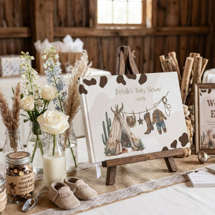 Cowboy rustic howdy Western watercolor baby shower Guest Book