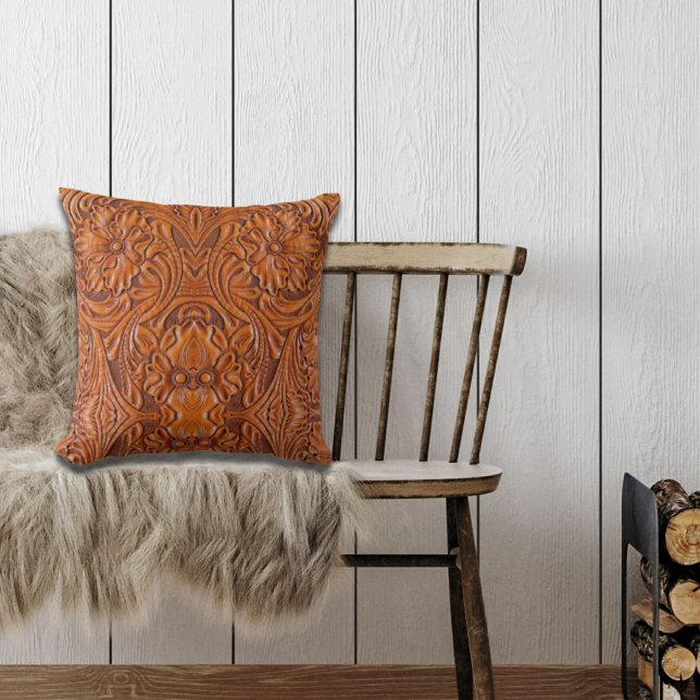 Cowboy Rustic western country tooled leather print Cushion (Creator Uploaded)