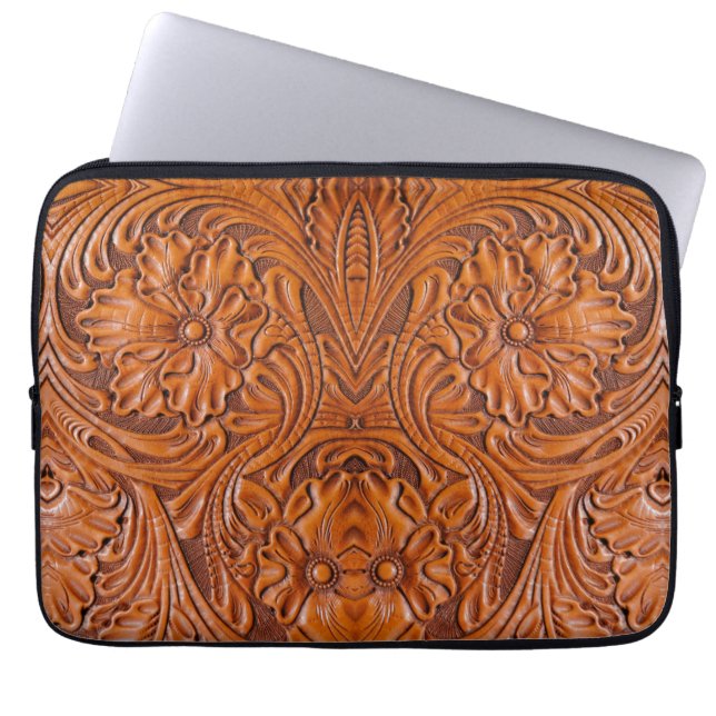 Cowboy Rustic western country tooled leather print Laptop Sleeve (Front)