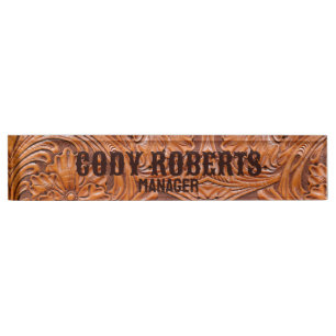 Cowboy Rustic western country tooled leather print Nameplate