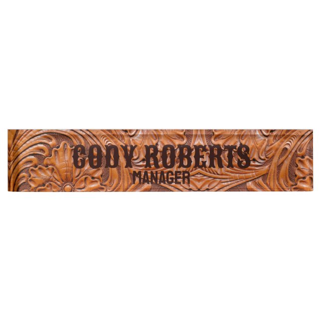 Cowboy Rustic western country tooled leather print Nameplate (Front)