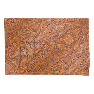 Cowboy Rustic western country tooled leather print Pillowcase