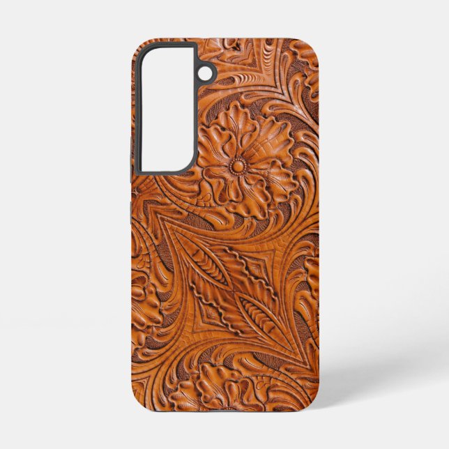 Cowboy Rustic western country tooled leather print Samsung Galaxy S22 Case (Back)
